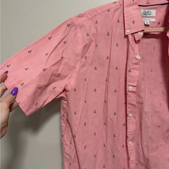 Croft and Barrow Pink Anchor Print Men's Button Up Shirt - Picture 2 of 7